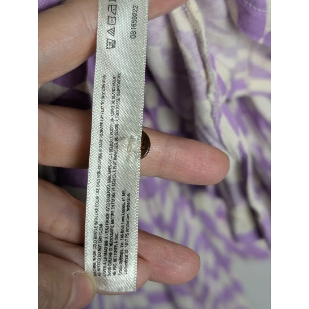 Anthropologie Purple Wavy Checkerboard Pajama Set Retro Loungewear Womens Medium